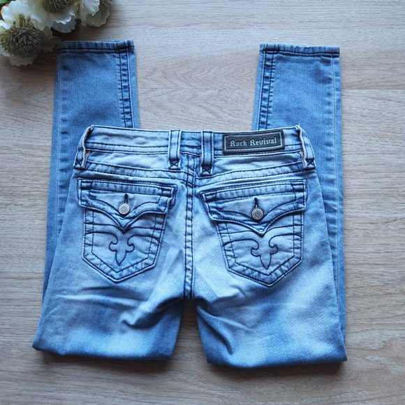 Rock Revival Jessica Ankle Crop Skinny Jeans Low Rise Zip Stretch Light Blue - Picture 5 of 8